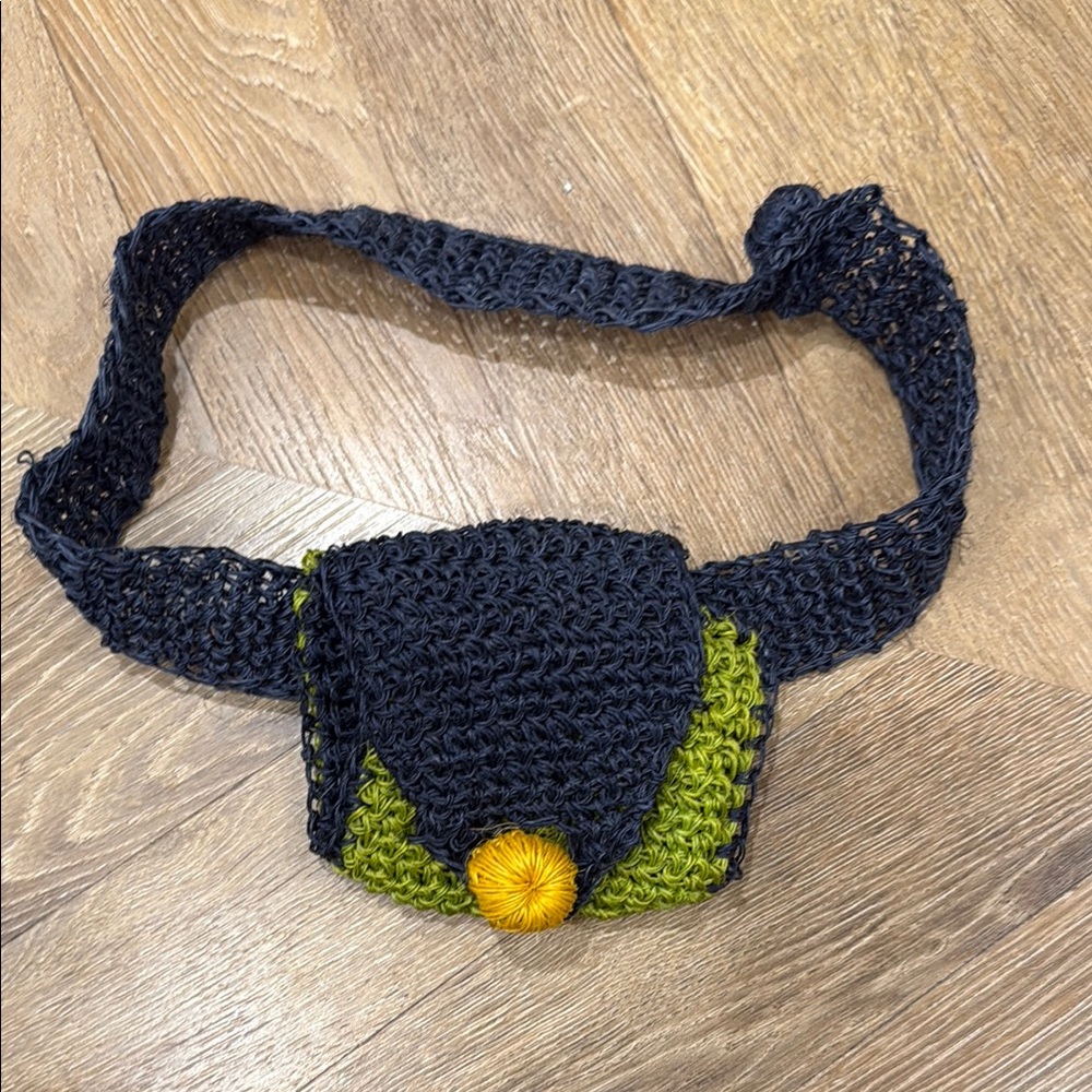 Handmade Black and Green Crochet Belt Bag